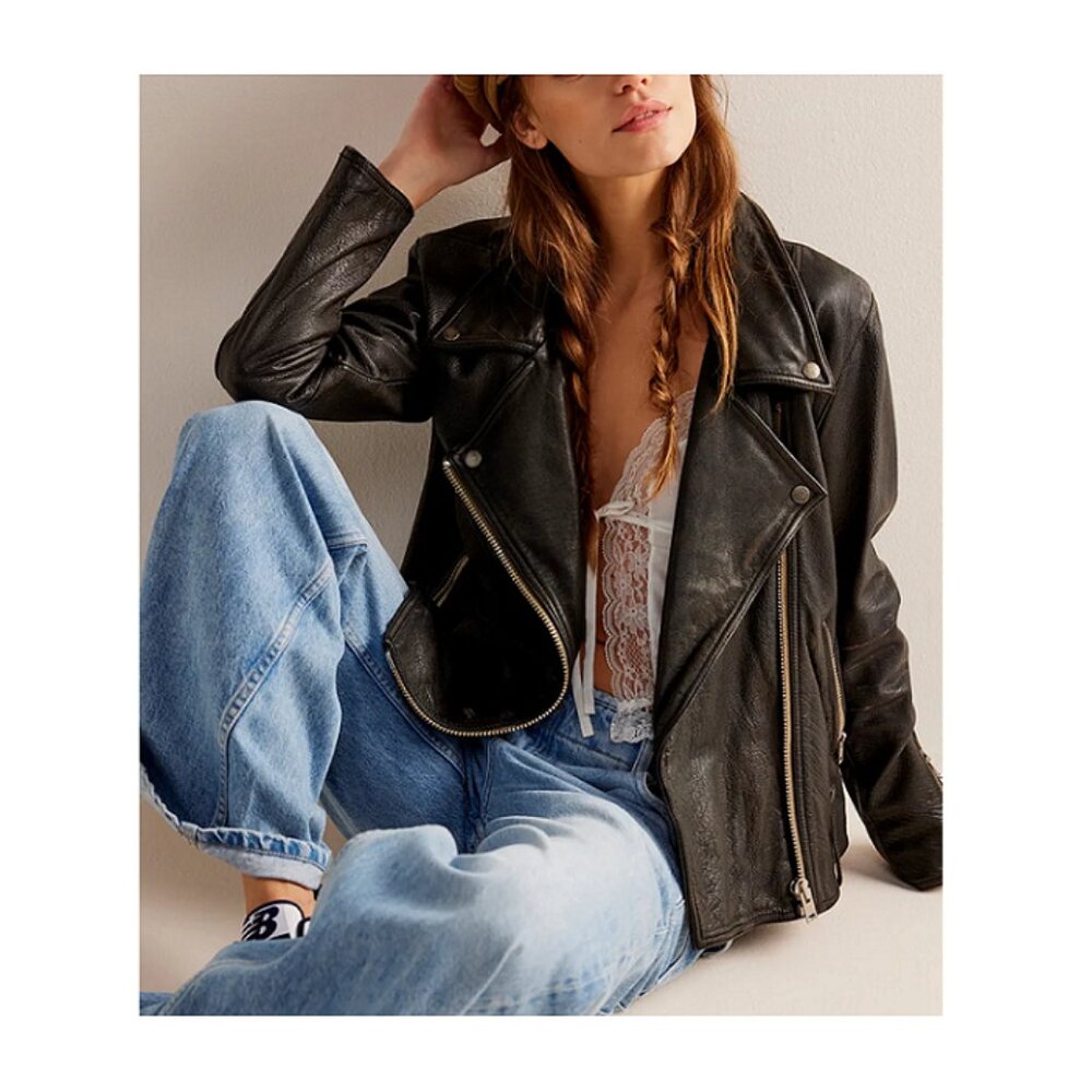 Free People Black Leather Moto Jacket